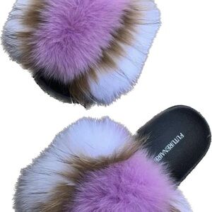 Fur-Lined Purple and White Women's Slides